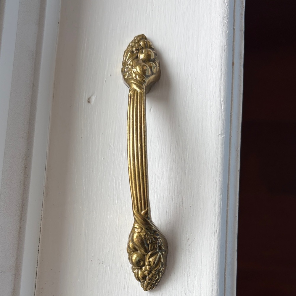 Set of 6 Brass Ornate Fruit Motif Wall Pull - Gold Finish